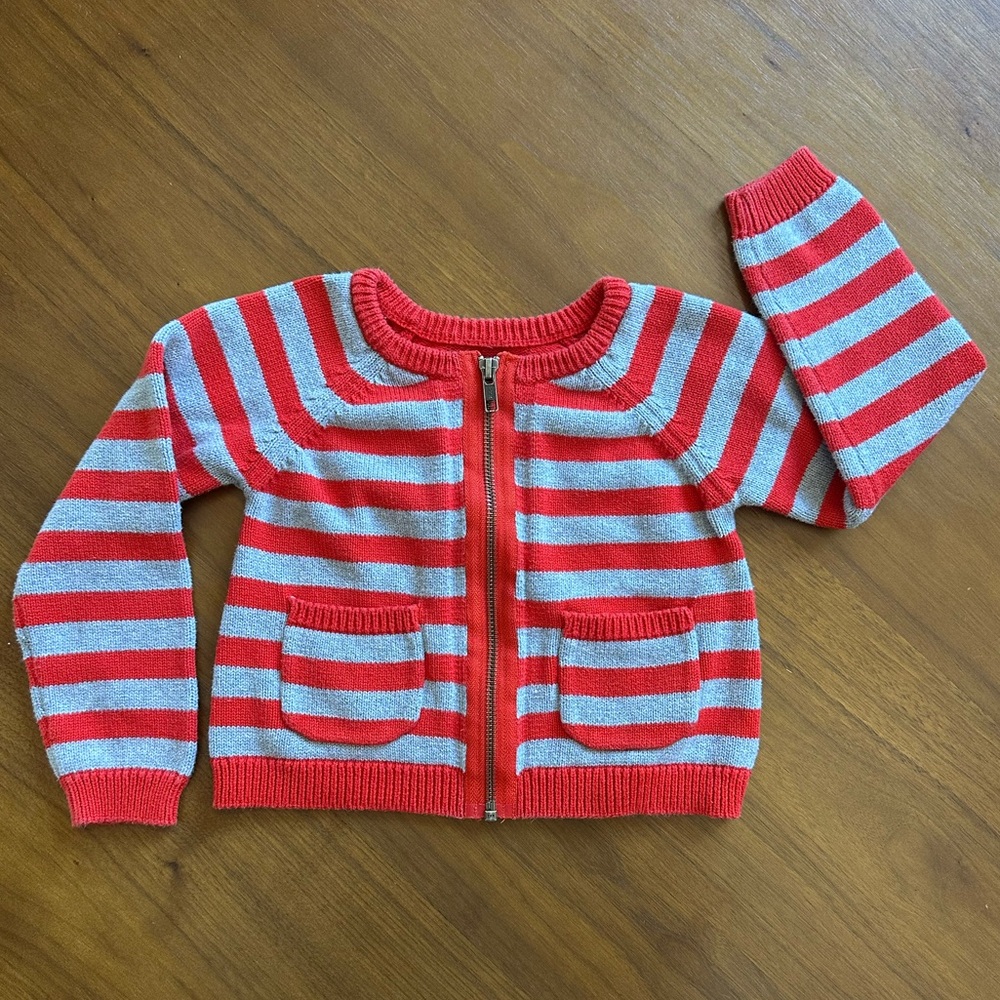 Tea Collection Red and Gray Striped Kids Sweater
